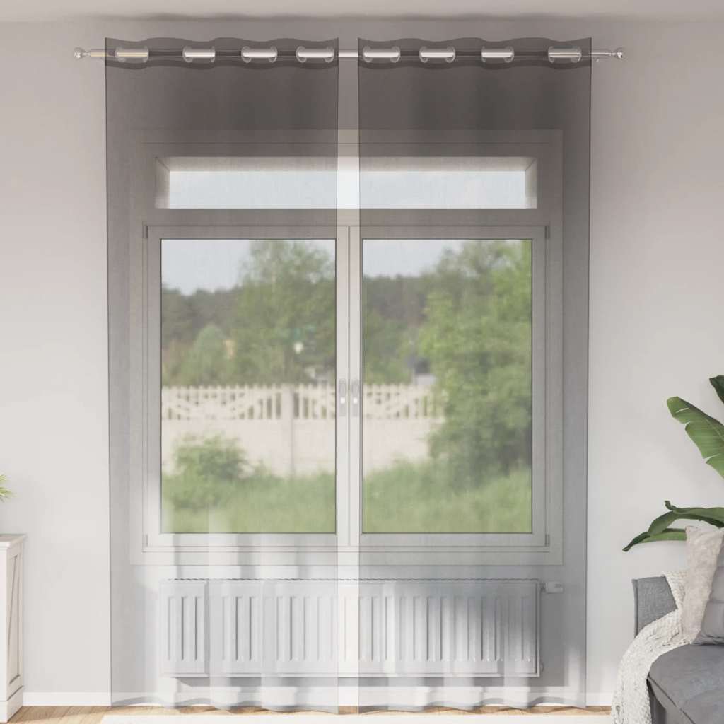 Vidaxx rideaux voile avec œillets 2 pcs 140x260 cm gris foncé