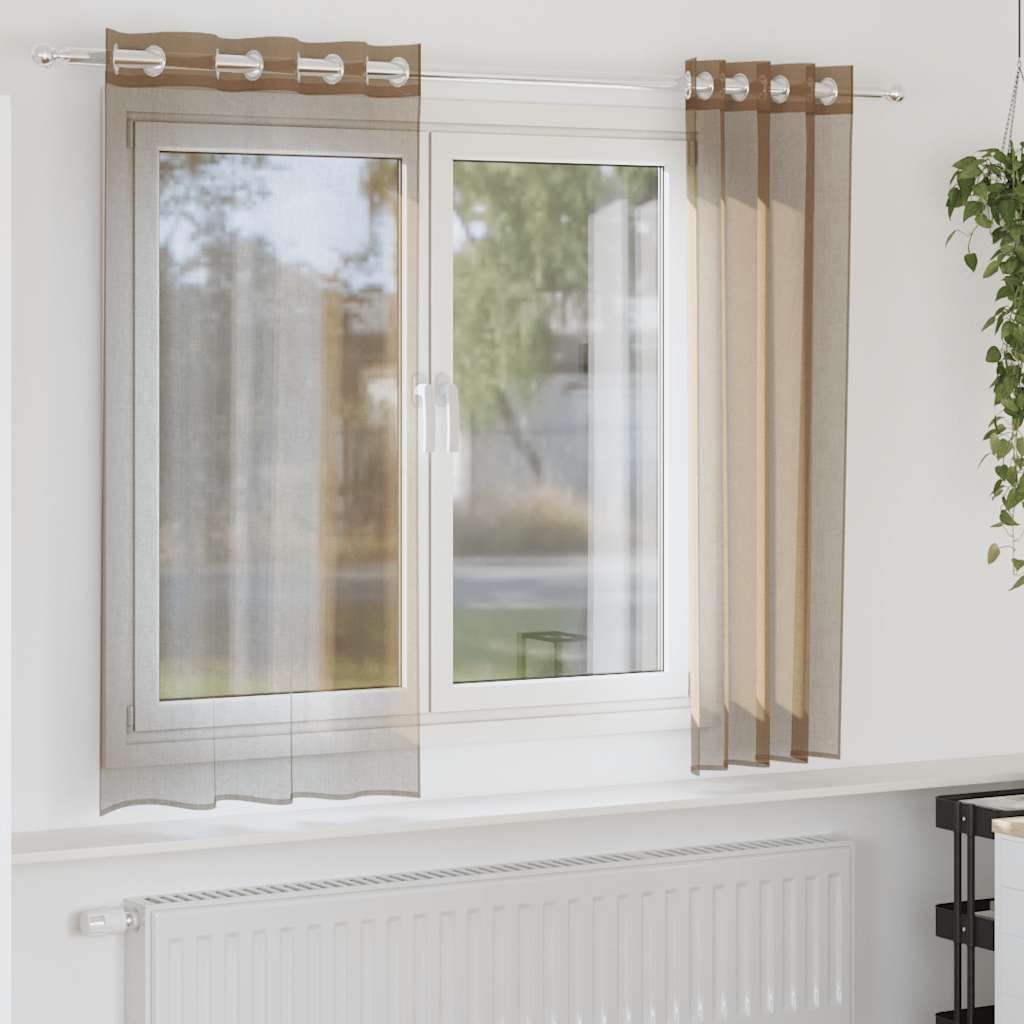 Vidaxl rideaux voile avec œillets 2 pcs marron clair