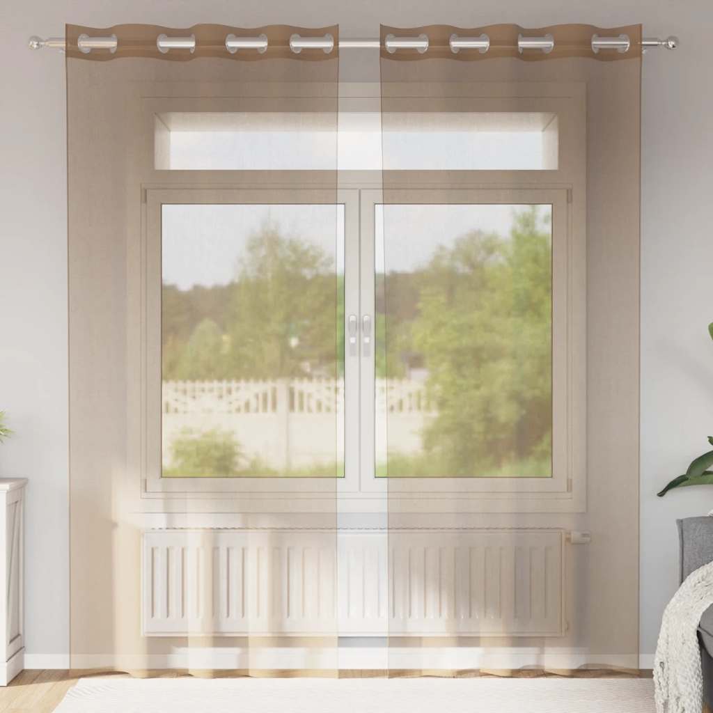 Vidaxl rideaux voile avec œillets 2 pcs marron clair