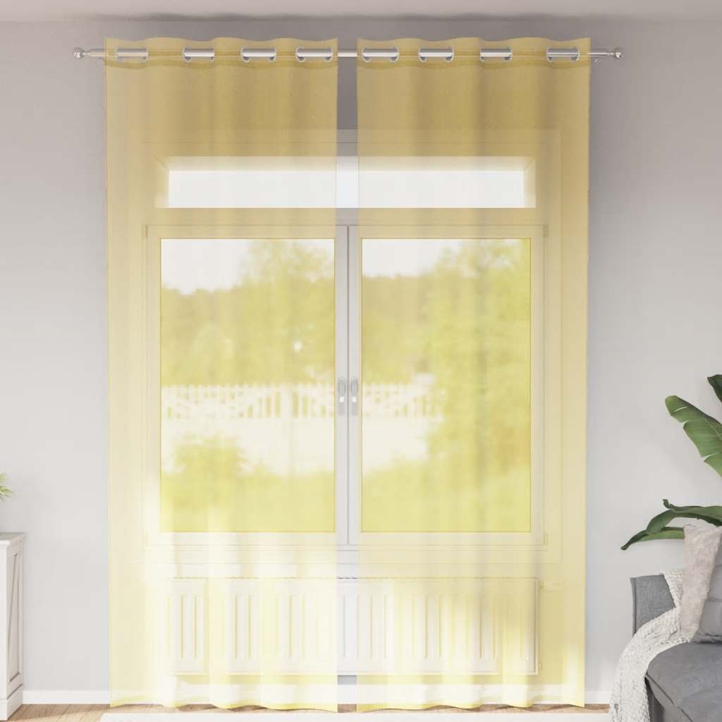 Vidaxl rideaux voile avec œillets 2 pcs jaune