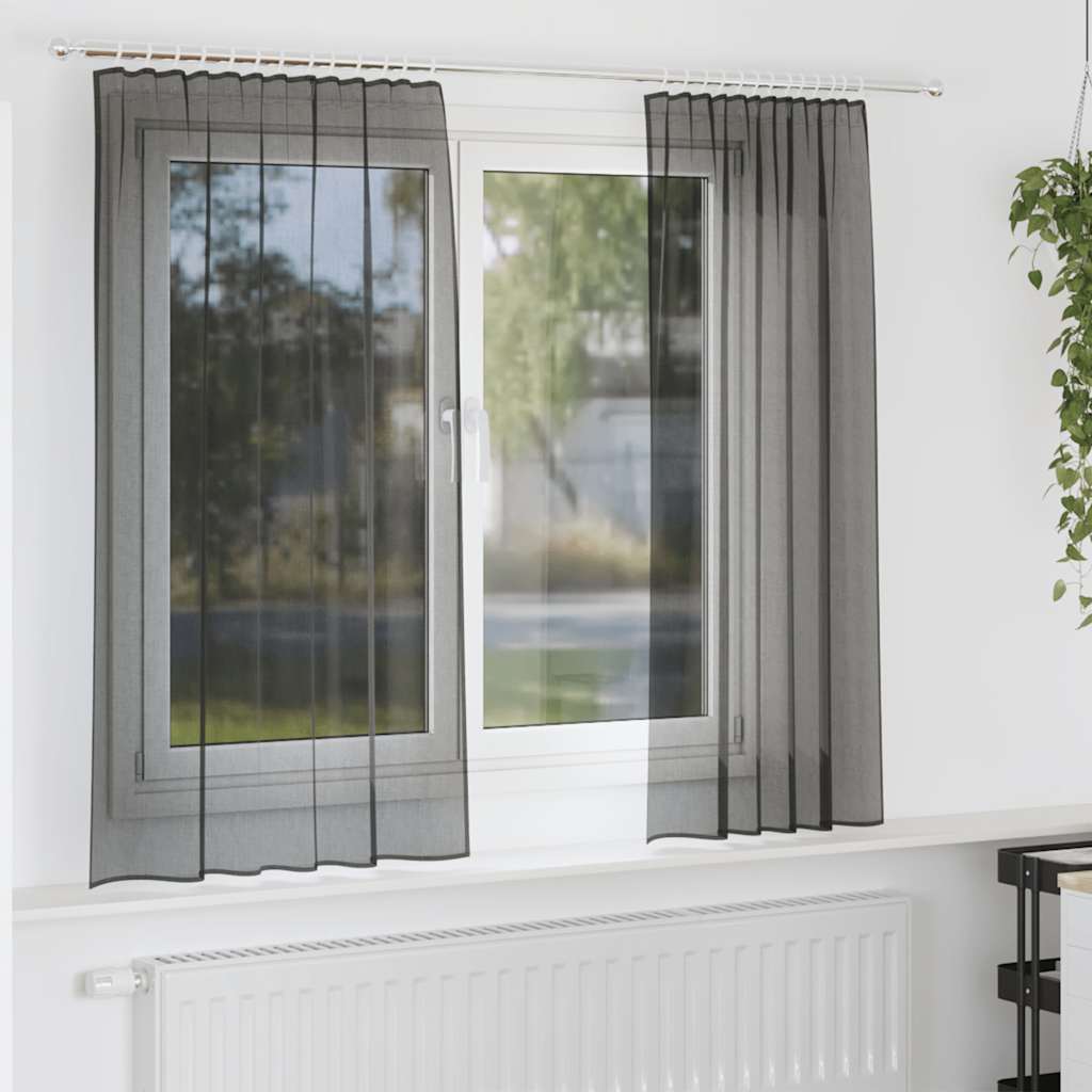 Vidaxl rideaux voile avec passe-tringles 2 pcs noir
