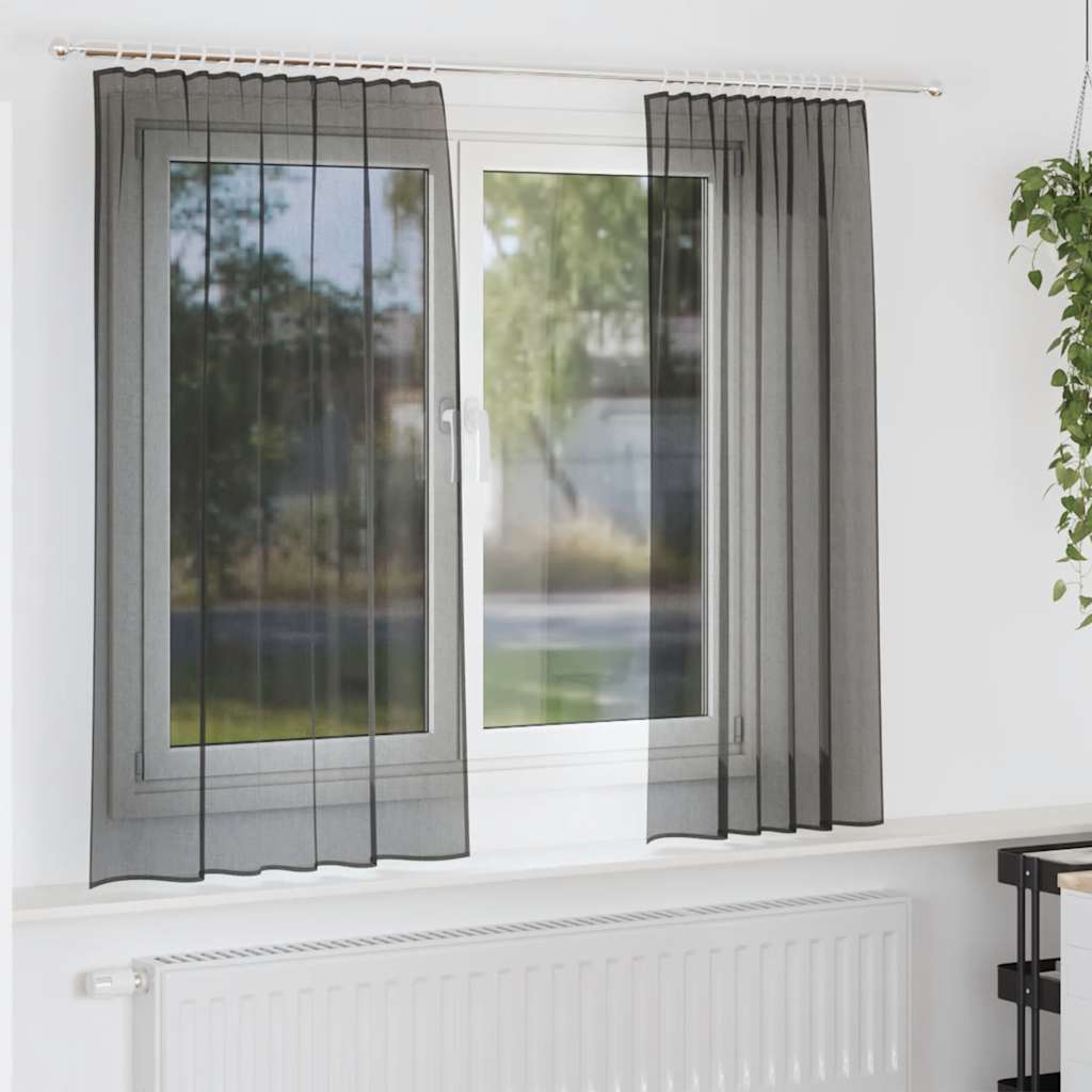 Vidaxl rideaux voile avec passe-tringles 2 pcs noir