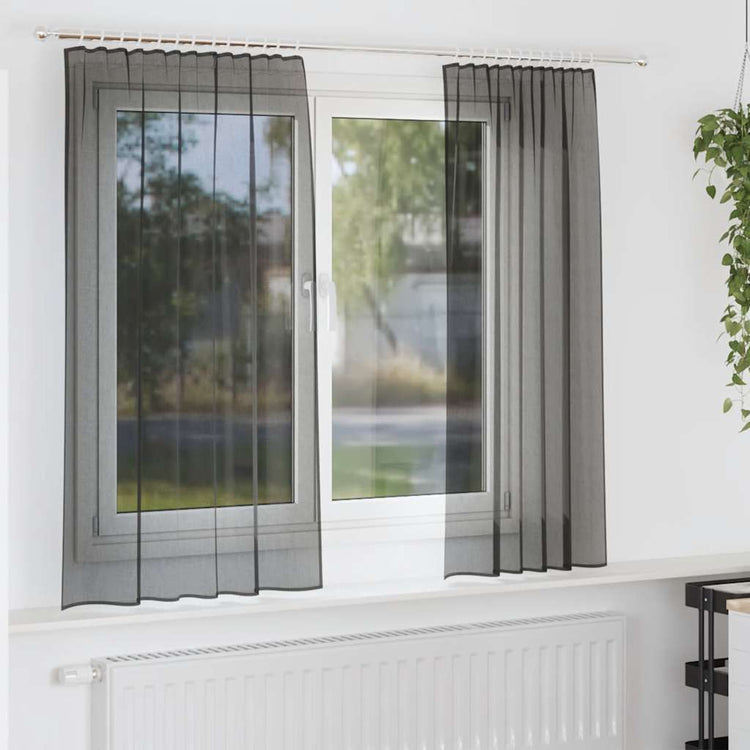 Vidaxl rideaux voile avec passe-tringles 2 pcs noir