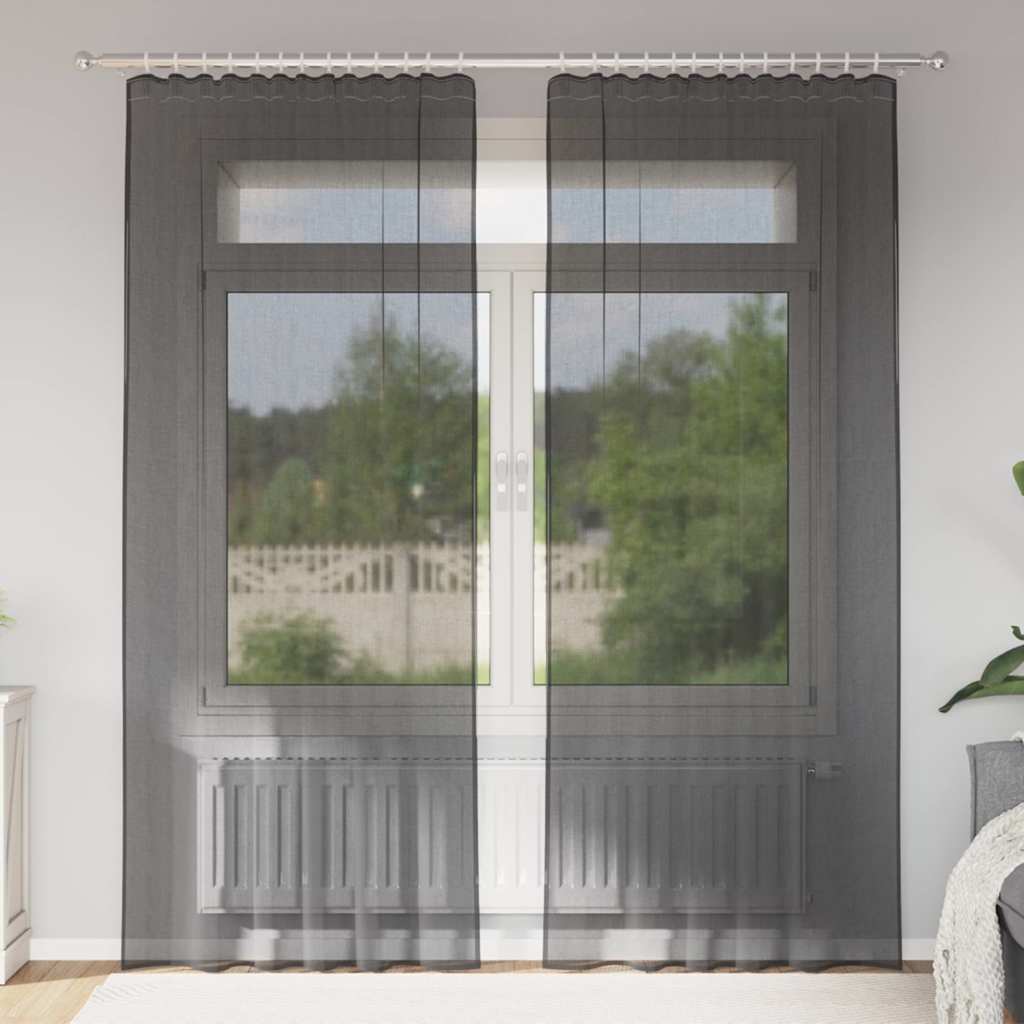 Vidaxl rideaux voile avec passe-tringles 2 pcs noir