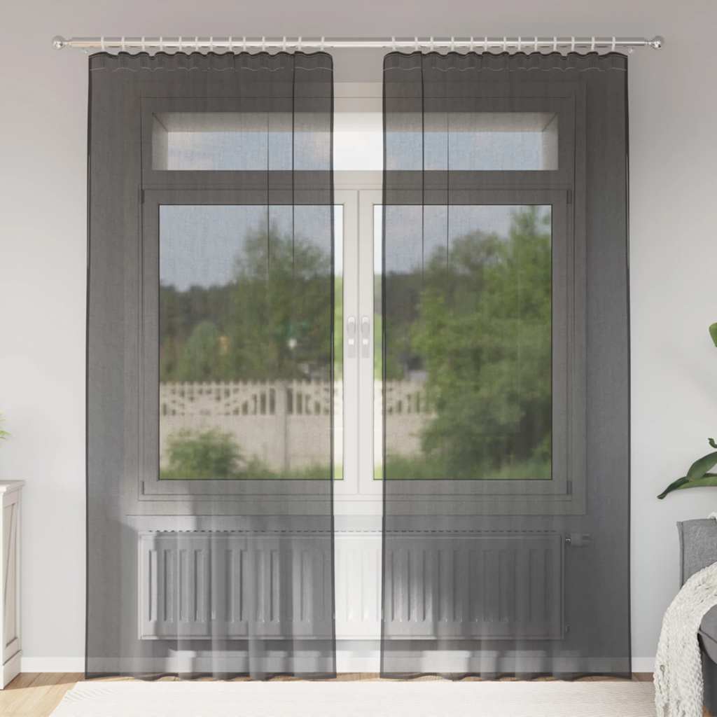 Vidaxl rideaux voile avec passe-tringles 2 pcs noir