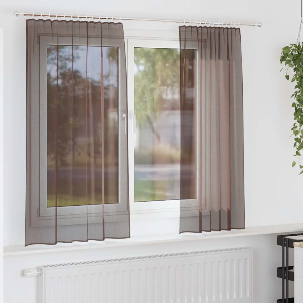 Vidaxl rideaux voile avec passe-tringles 2 pcs marron