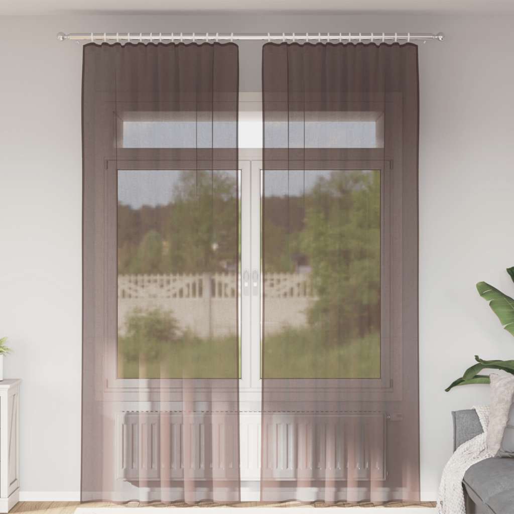 Vidaxl rideaux voile avec passe-tringles 2 pcs marron