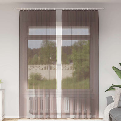 Vidaxl rideaux voile avec passe-tringles 2 pcs marron