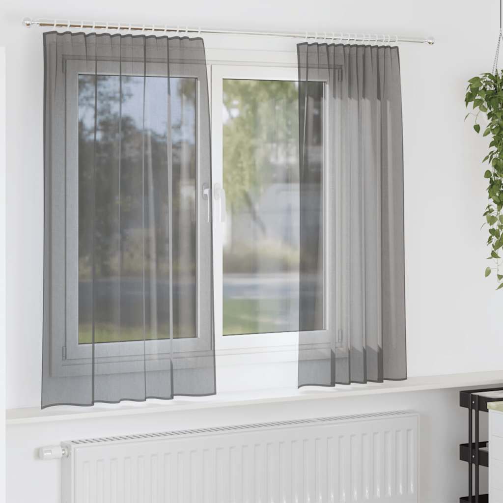Vidaxl rideaux voile avec passe-tringles 2 pcs gris foncé