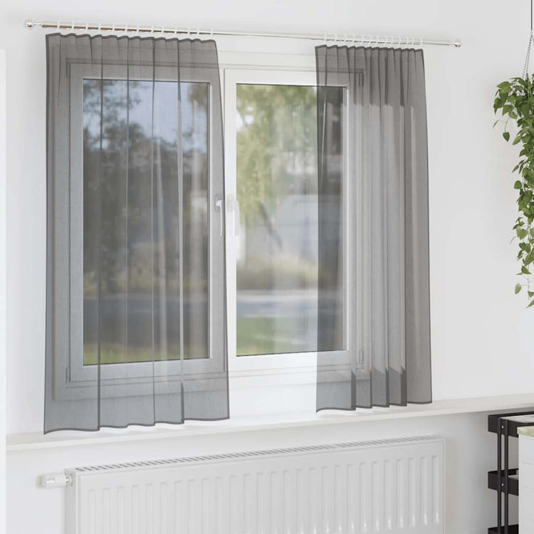 Vidaxl rideaux voile avec passe-tringles 2 pcs gris foncé