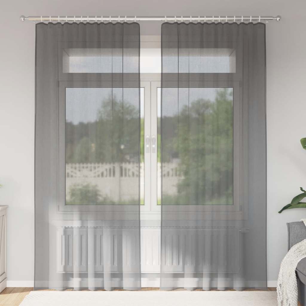 Vidaxl rideaux voile avec passe-tringles 2 pcs gris foncé