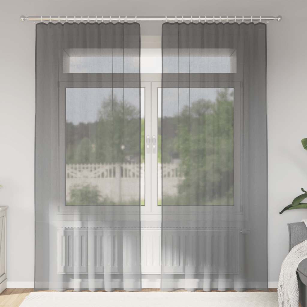 Vidaxl rideaux voile avec passe-tringles 2 pcs gris foncé