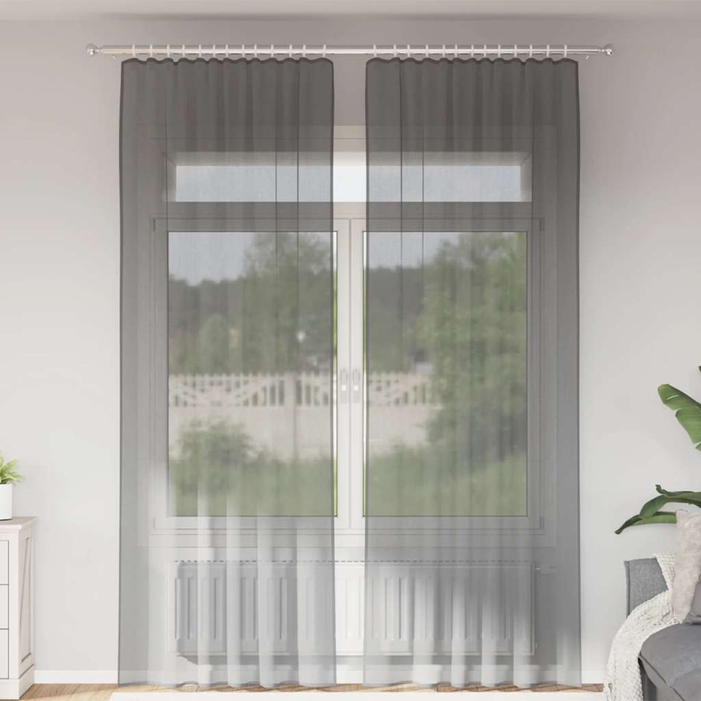 Vidaxl rideaux voile avec passe-tringles 2 pcs gris foncé