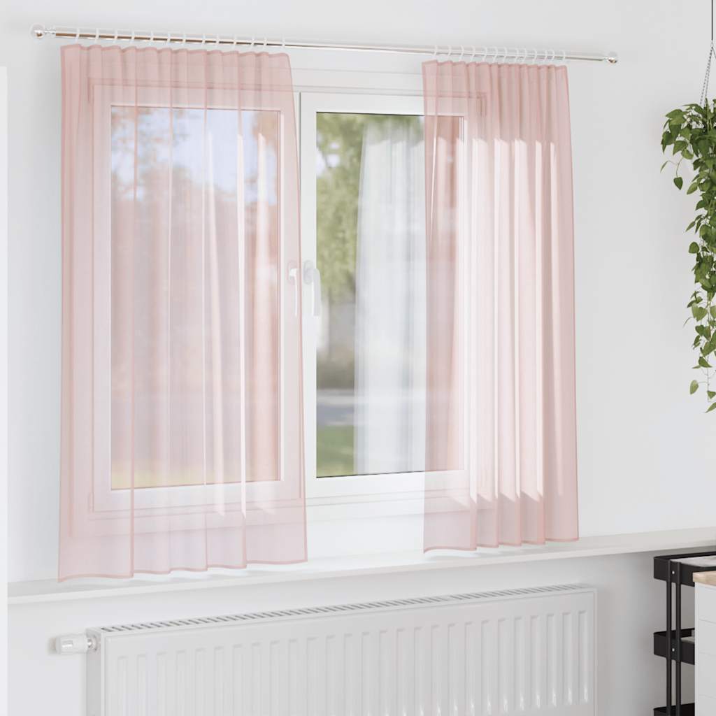 Vidaxl rideaux voile avec passe-tringles 2 pcs rose clair