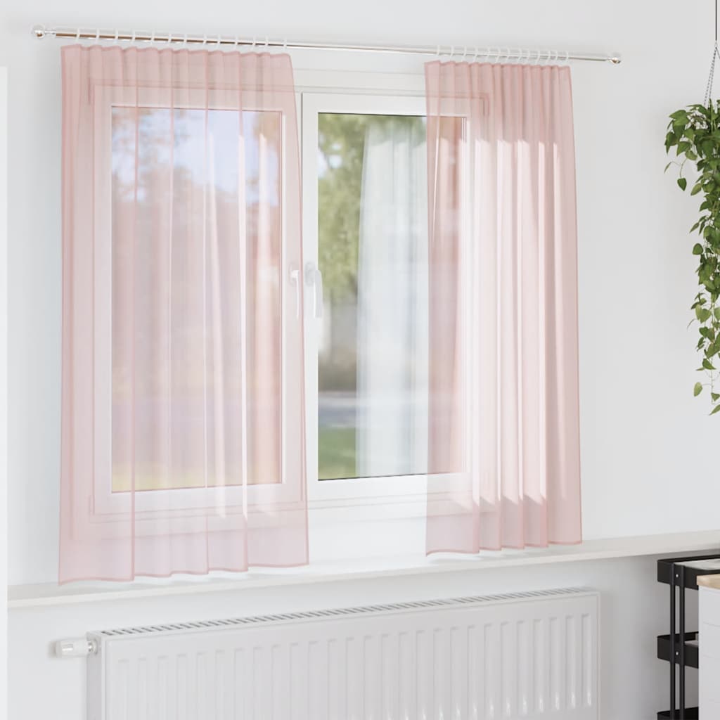 Vidaxl rideaux voile avec passe-tringles 2 pcs rose clair