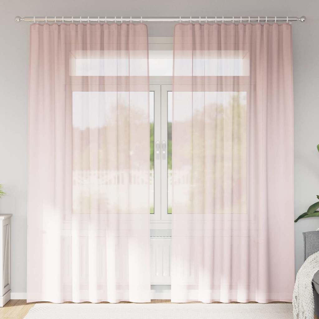Vidaxl rideaux voile avec passe-tringles 2 pcs rose clair