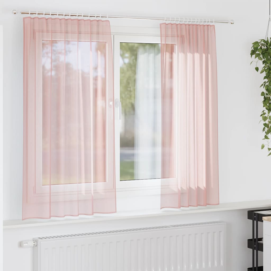 Vidaxl rideaux voile avec passe-tringles 2 pcs rose