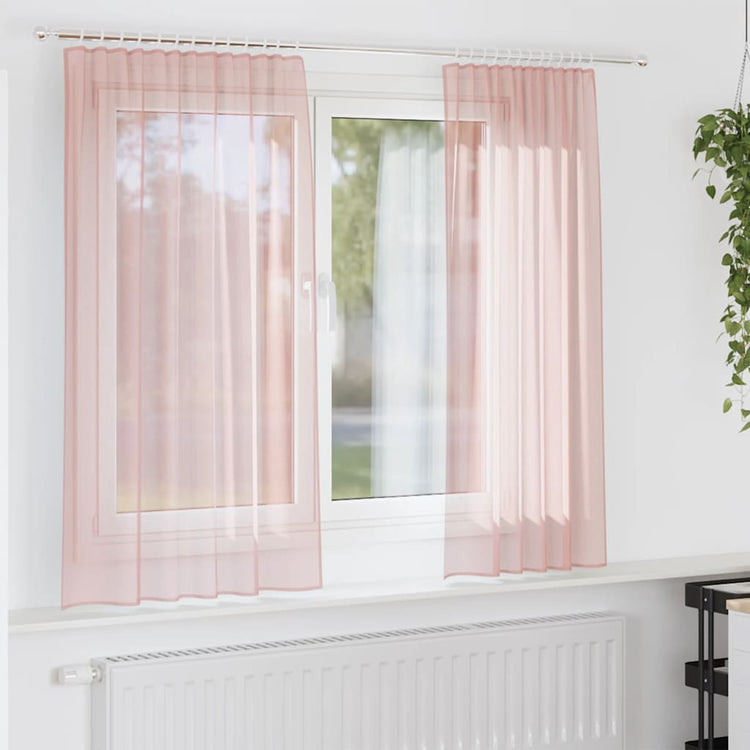 Vidaxl rideaux voile avec passe-tringles 2 pcs rose