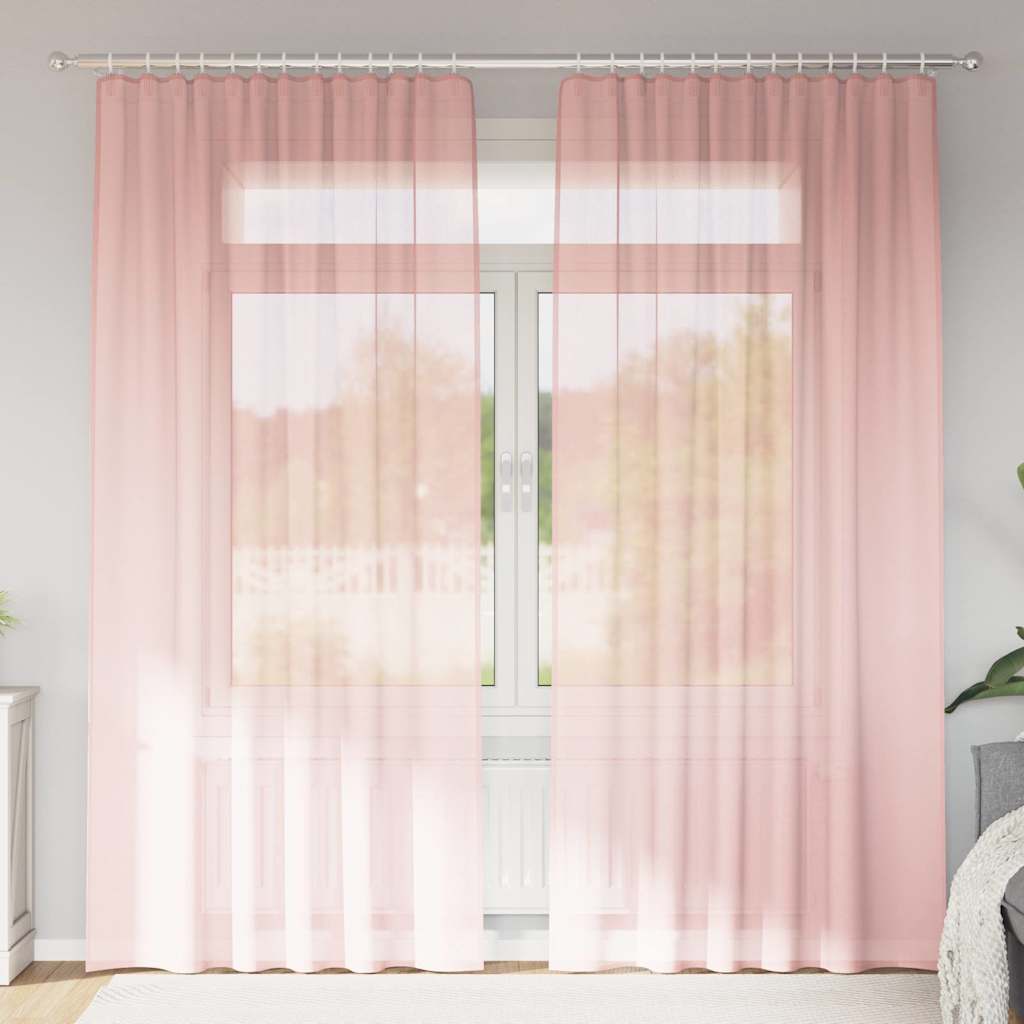 Vidaxl rideaux voile avec passe-tringles 2 pcs rose