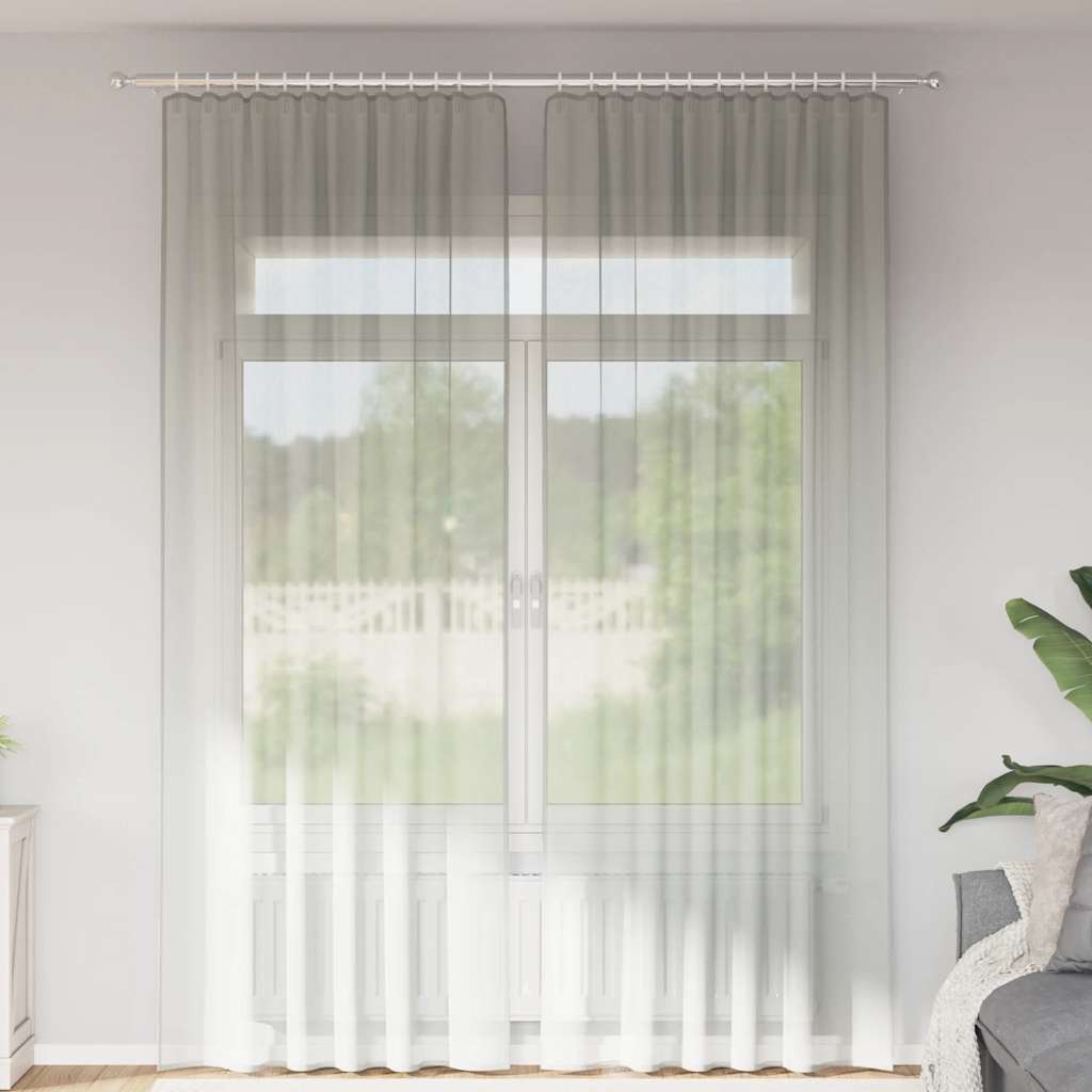 Vidaxl rideaux voile avec passe-tringles 2 pcs gris clair