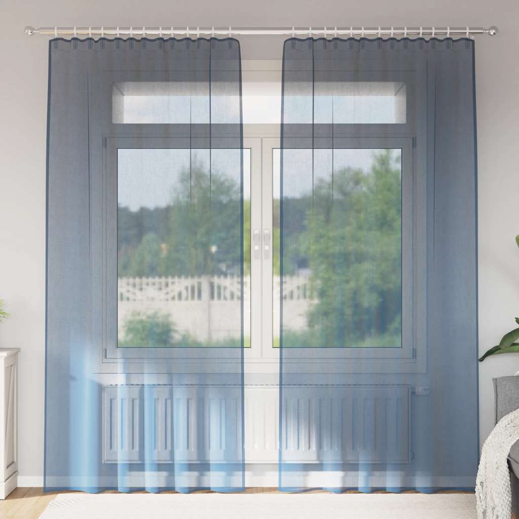 Vidaxl rideaux voile avec passe-tringles 2 pcs bleu royal