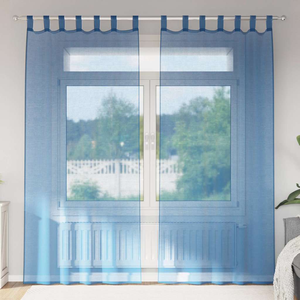 Vidaxl rideaux voile avec passe-tringles 2 pcs bleu royal