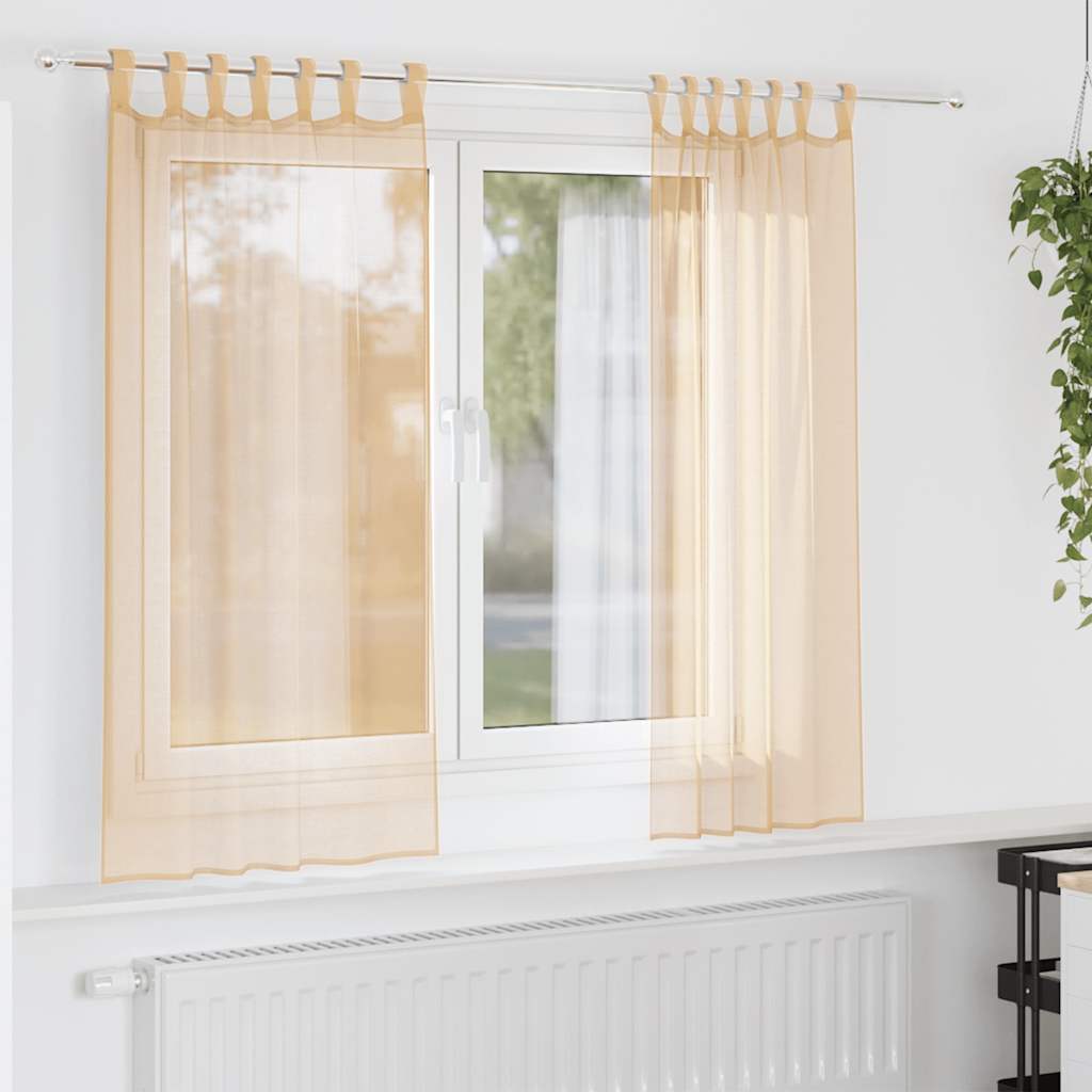 Vidaxl rideaux voile avec passe-tringles 2 pcs sable