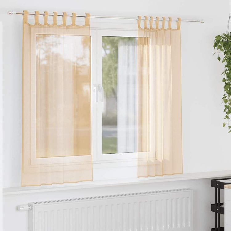 Vidaxl rideaux voile avec passe-tringles 2 pcs sable