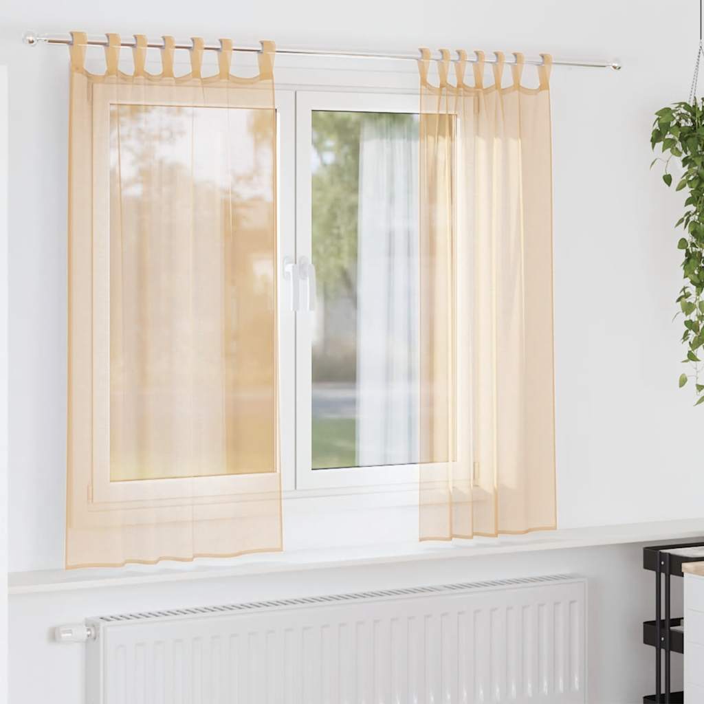 Vidaxl rideaux voile avec passe-tringles 2 pcs sable