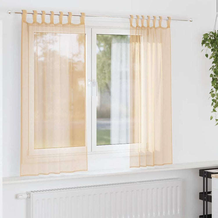 Vidaxl rideaux voile avec passe-tringles 2 pcs sable