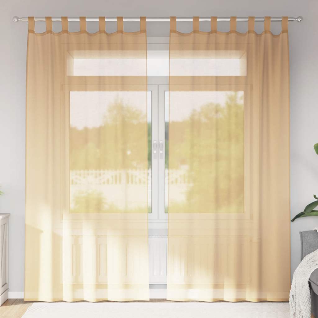 Vidaxl rideaux voile avec passe-tringles 2 pcs sable