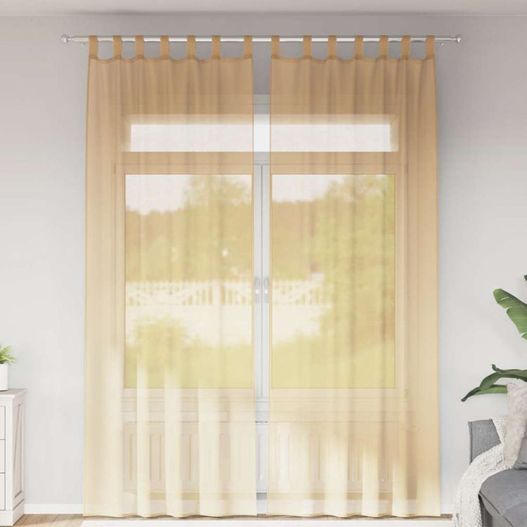Vidaxl rideaux voile avec passe-tringles 2 pcs sable