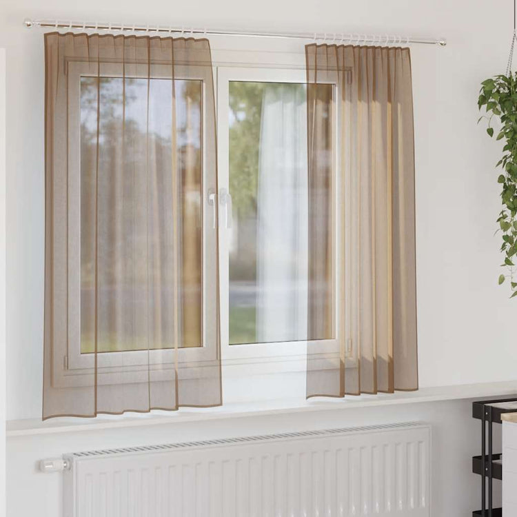 Vidaxl rideaux voile avec passe-tringles 2 pcs marron clair