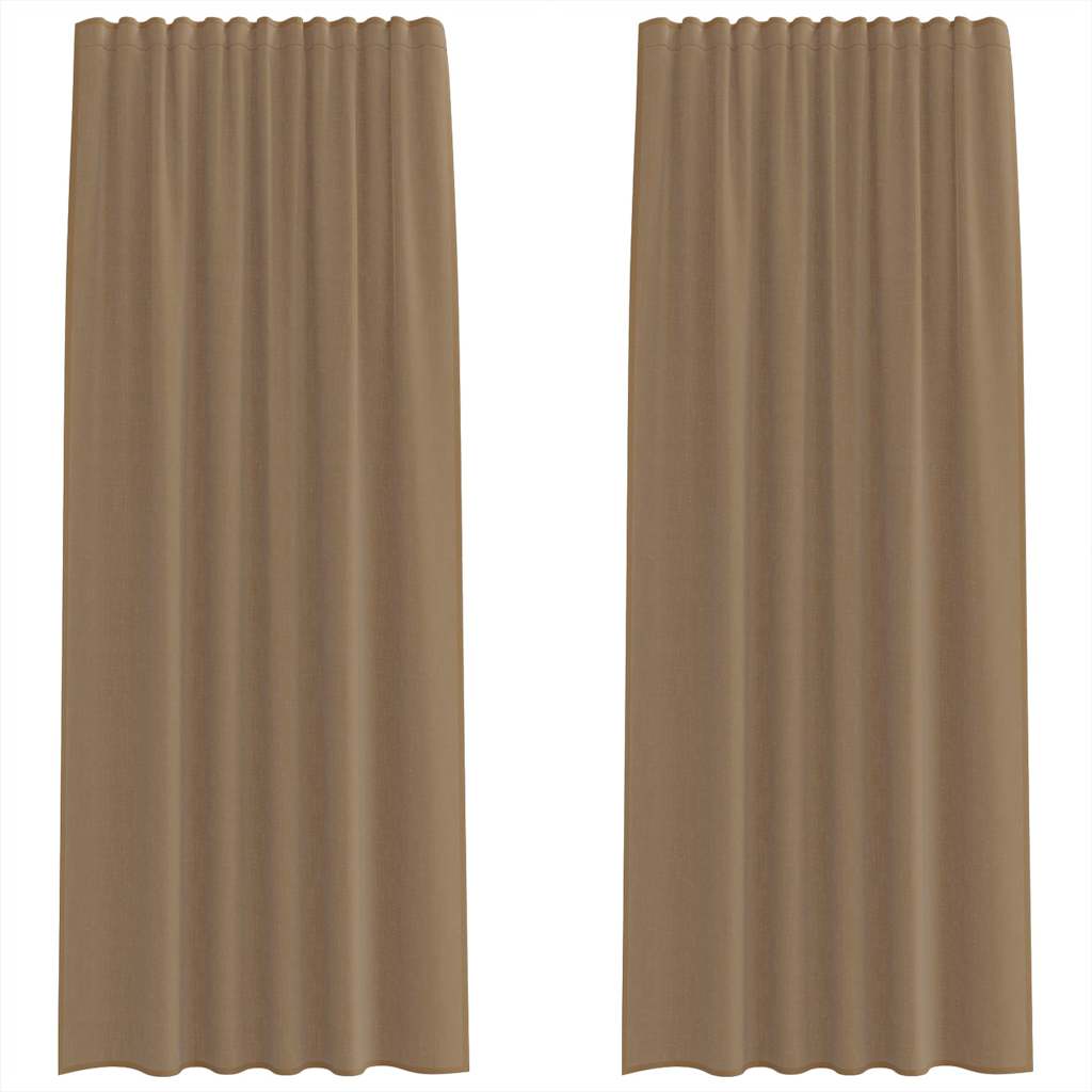 Vidaxl rideaux voile avec passe-tringles 2 pcs marron clair