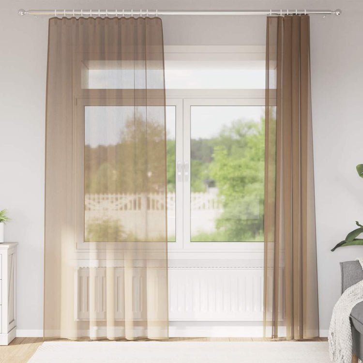 Vidaxl rideaux voile avec passe-tringles 2 pcs marron clair