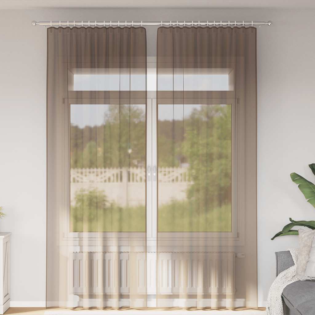 Vidaxl rideaux voile avec passe-tringles 2 pcs marron clair