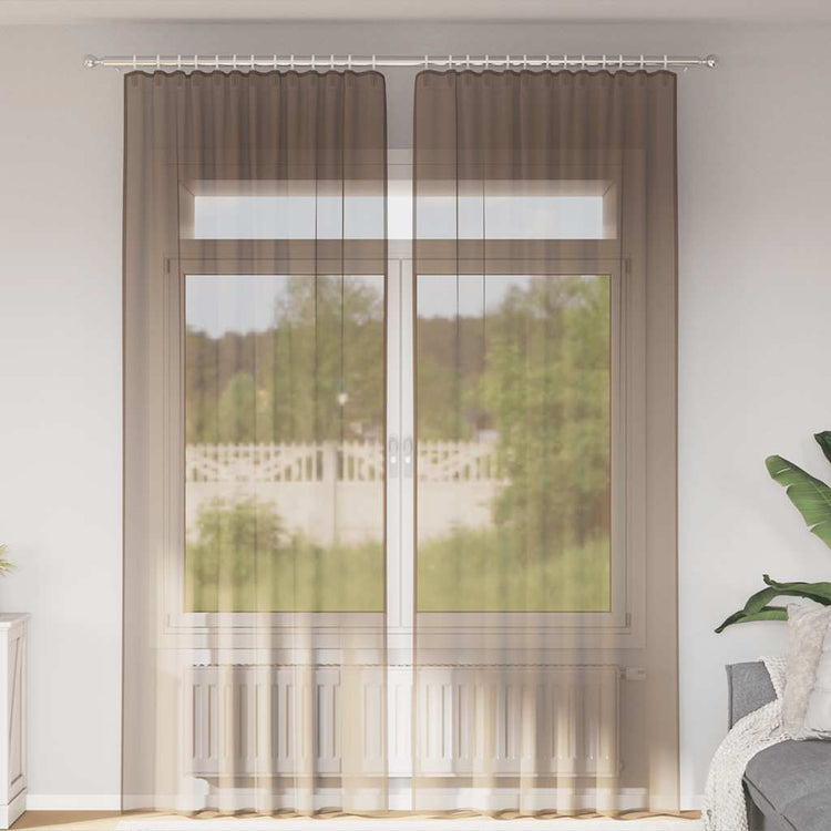 Vidaxl rideaux voile avec passe-tringles 2 pcs marron clair