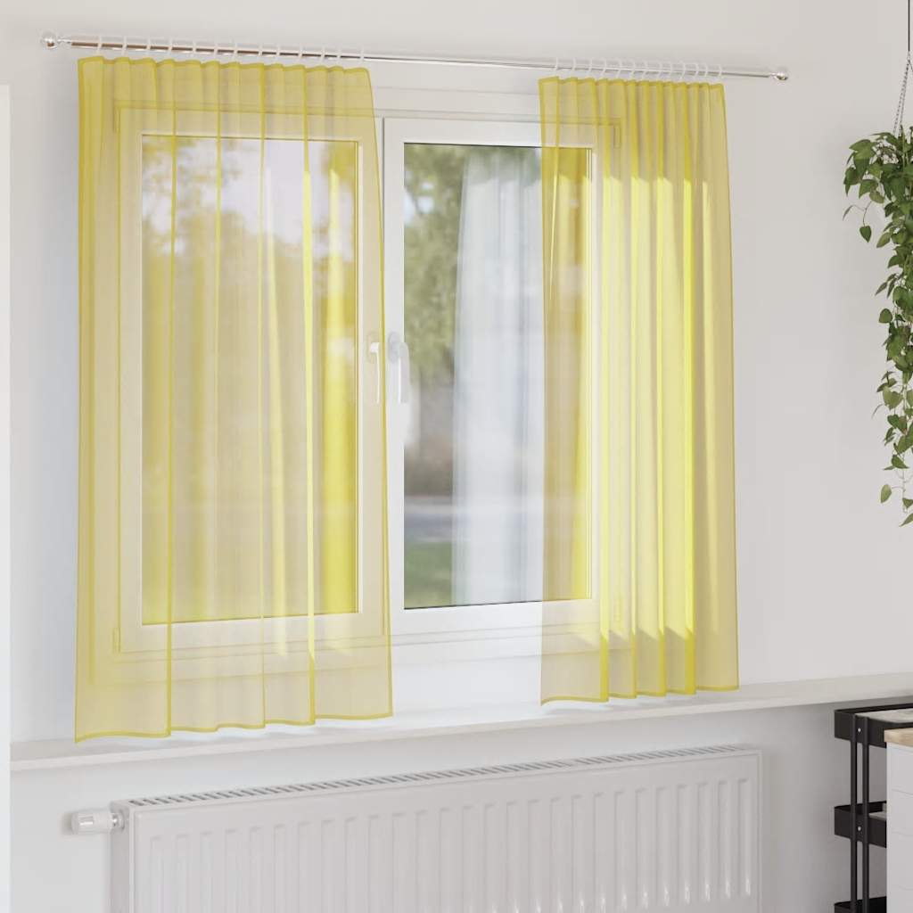 Vidaxl rideaux voile avec passe-tringles 2 pcs jaune