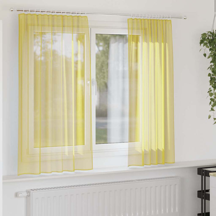 Vidaxl rideaux voile avec passe-tringles 2 pcs jaune