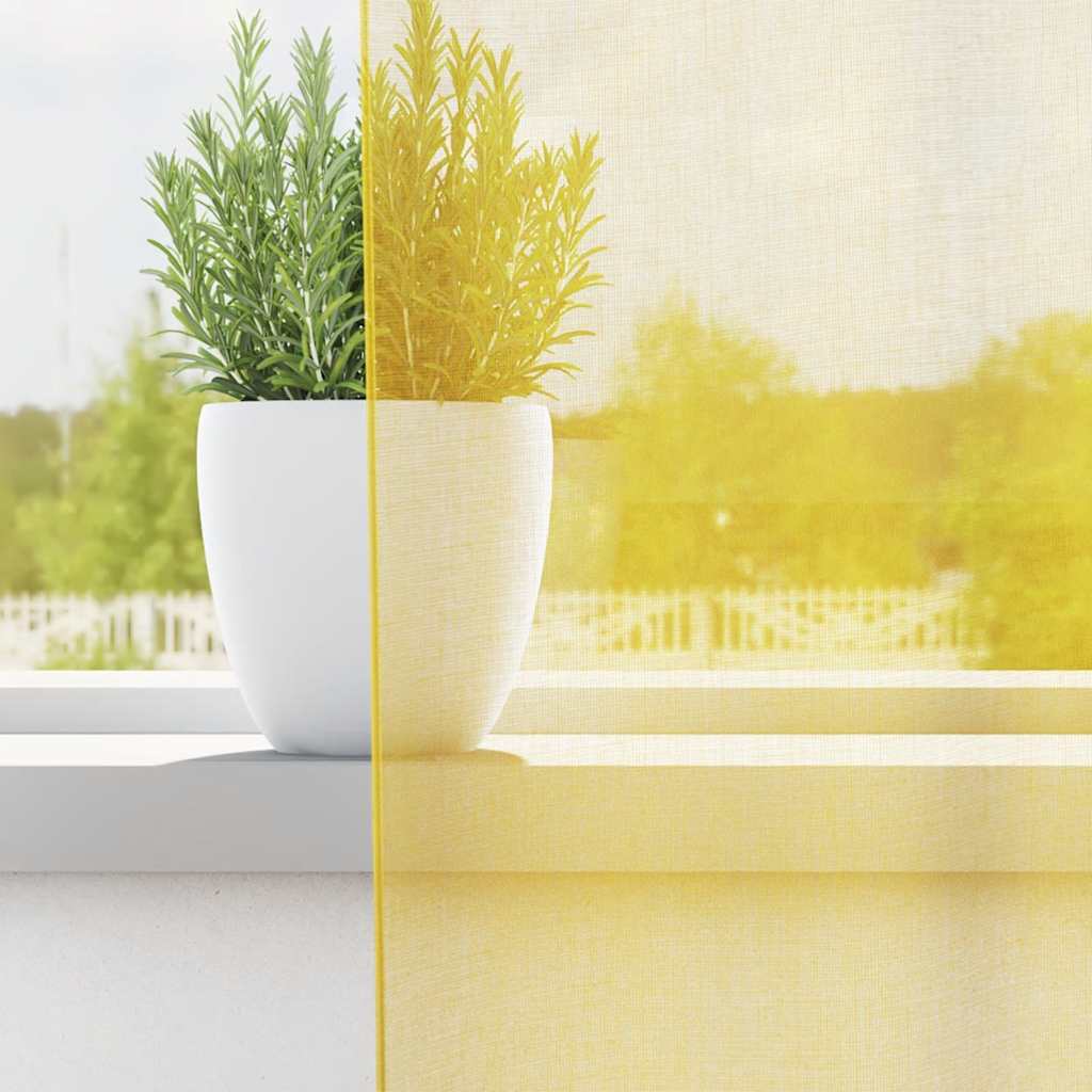 Vidaxl rideaux voile avec passe-tringles 2 pcs jaune