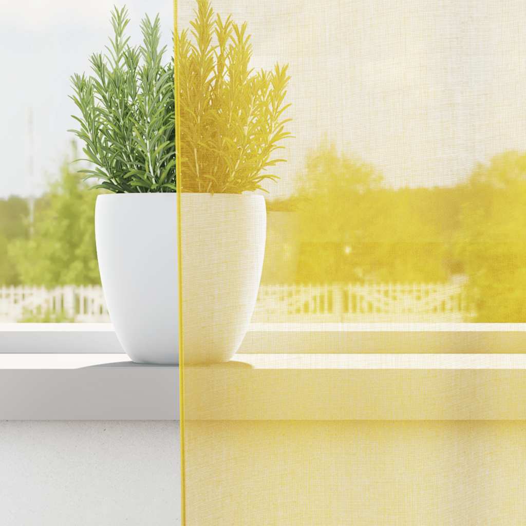 Vidaxl rideaux voile avec passe-tringles 2 pcs jaune
