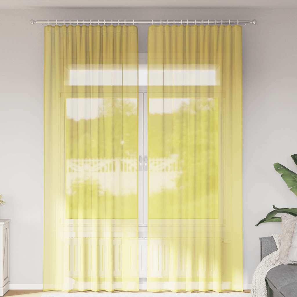 Vidaxl rideaux voile avec passe-tringles 2 pcs jaune