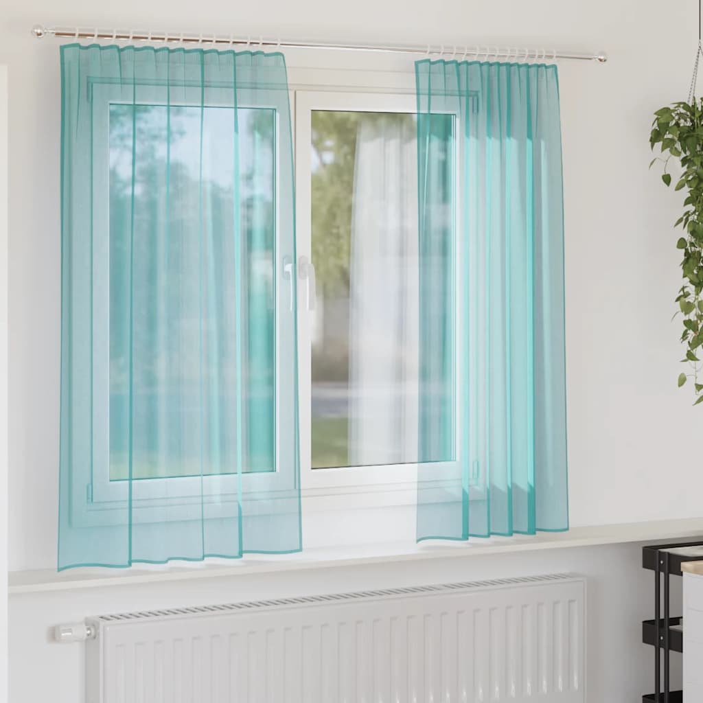 Vidaxl rideaux voile avec passe-tringles 2 pcs turquoise