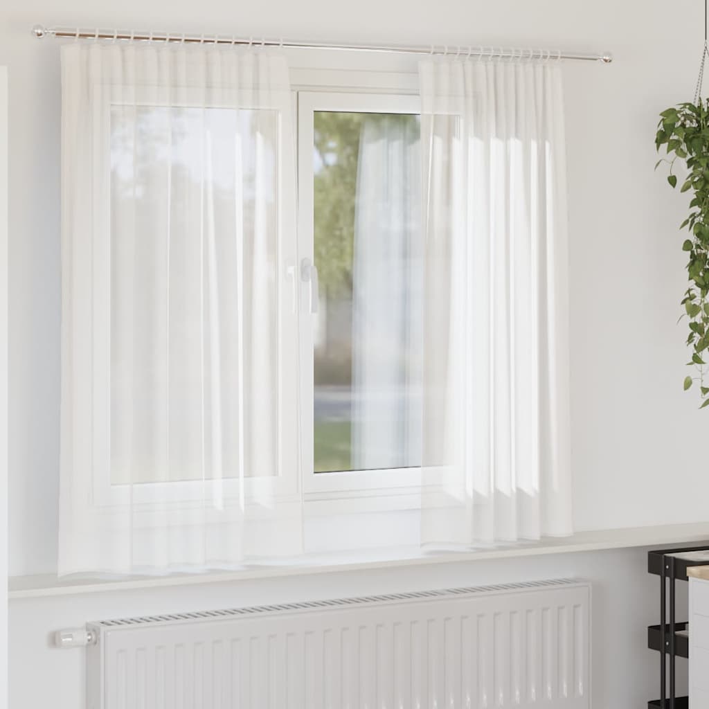 Vidaxl rideaux voile avec passe-tringles 2 pcs blanc