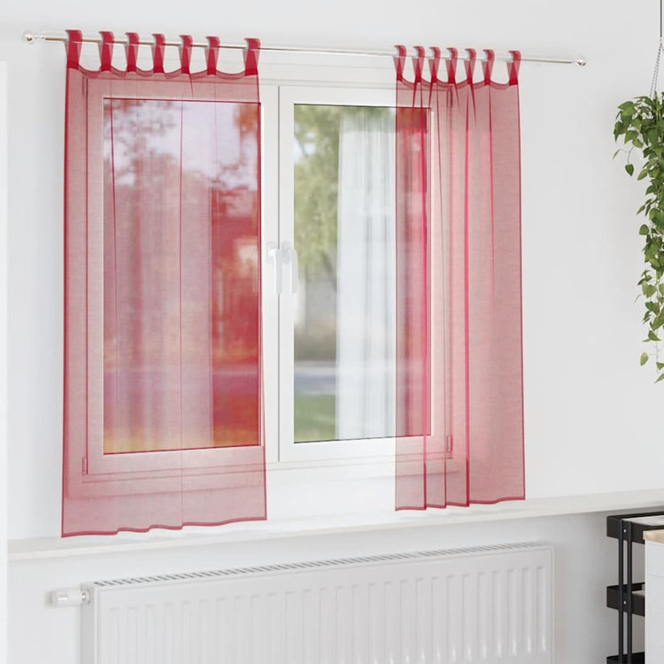 Vidaxl rideaux voile avec passe-tringles 2 pcs bordeaux
