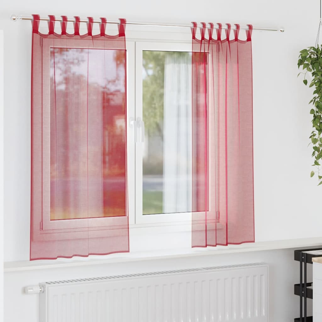 Vidaxl rideaux voile avec passe-tringles 2 pcs bordeaux