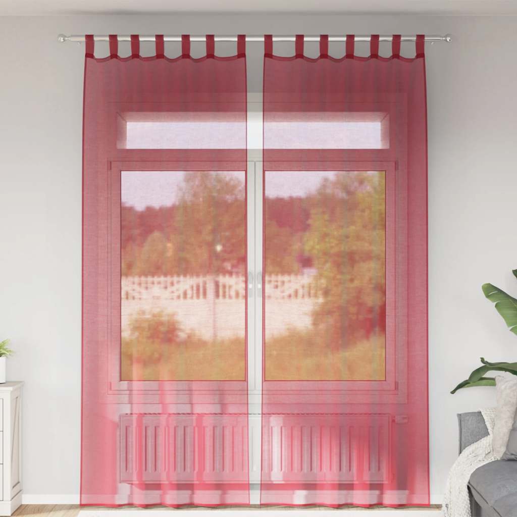 Vidaxl rideaux voile avec passe-tringles 2 pcs bordeaux