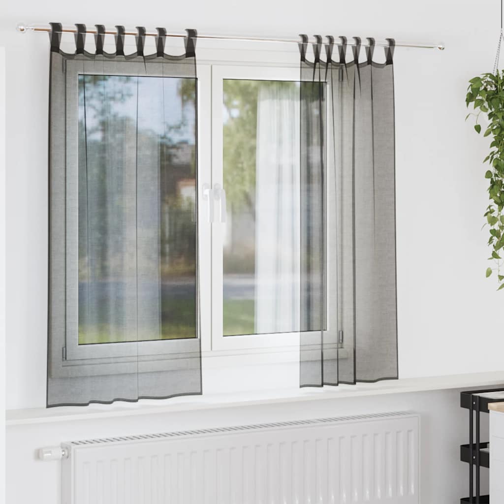 Vidaxx rideaux voile avec patte supérieure 2 pcs noir