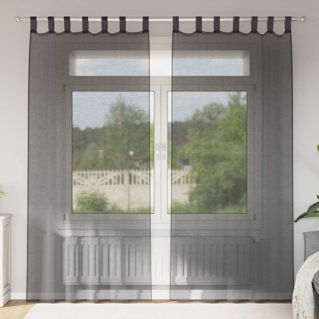 Vidaxx rideaux voile avec patte supérieure 2 pcs noir