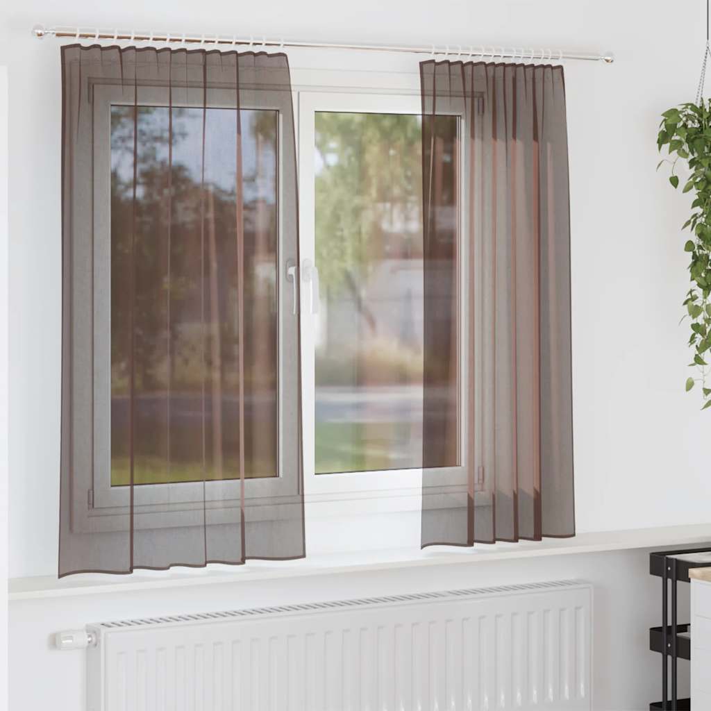 Vidaxl rideaux voile avec patte supérieure 2 pcs marron